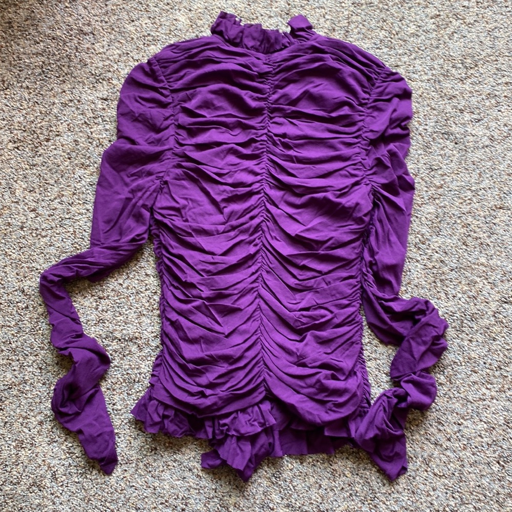 Betsey Johnson 90s Ruche Ruffle Top Corset Purple Goth Long Sleeve L - Picture 2 of 4